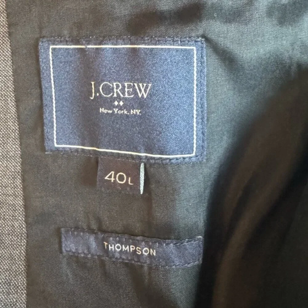 J Crew Men Thompson Wool Blazer Suit Jacket Size 40L Grey Formal Career Academia